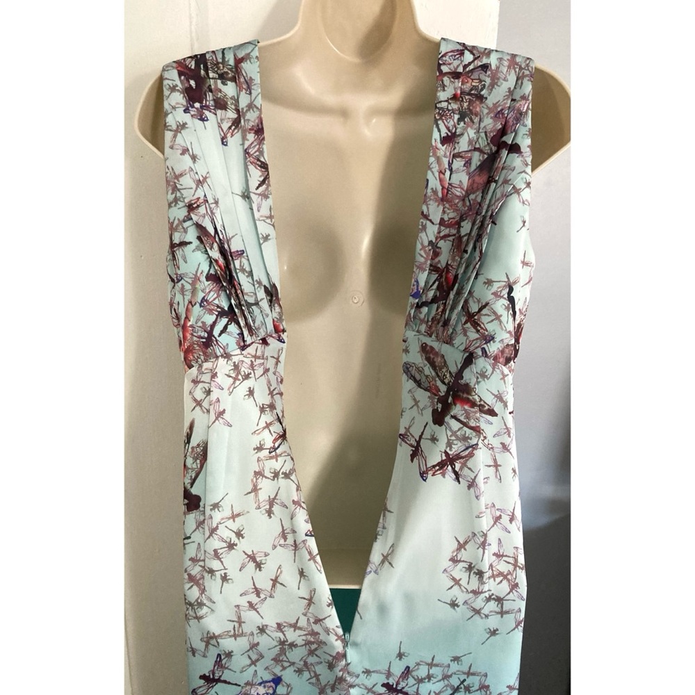 Ted Baker Dragonfly Print CARII Satin Dress Empire Waist Aqua/Light Blue - Picture 9 of 12